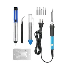 10 шт. 110 В 60 Вт Регулируемый Температура паяльник Комплект+ оловоотсоса+ припой советы пинцет+ подставка для утюга+ олово проволока трубки