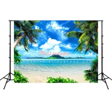 7x5ft Гавайские вечерние летние пляжные фоны для фотосъемки виниловые голубое море и небо фон пальмы фото фон