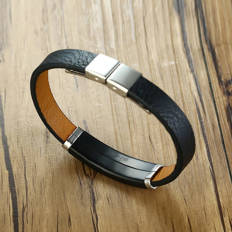 Personalized Black Geruine Leather Bracelet Free Engraving Medical Alert ID Tag DIABETES Emergency leather bracelet,fashion bracelet,fashion jewelry