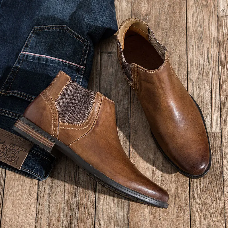 US 6-11 Real Leather Pointed Toe Men Chelsea Boots Slip On Man Ankle Boots Western Cowboy Motorcycle Boots US 6-11 Real Leather Pointed Toe Men Chelsea Boots Slip On Man Ankle Boots Western Cowboy Motorcycle Boots