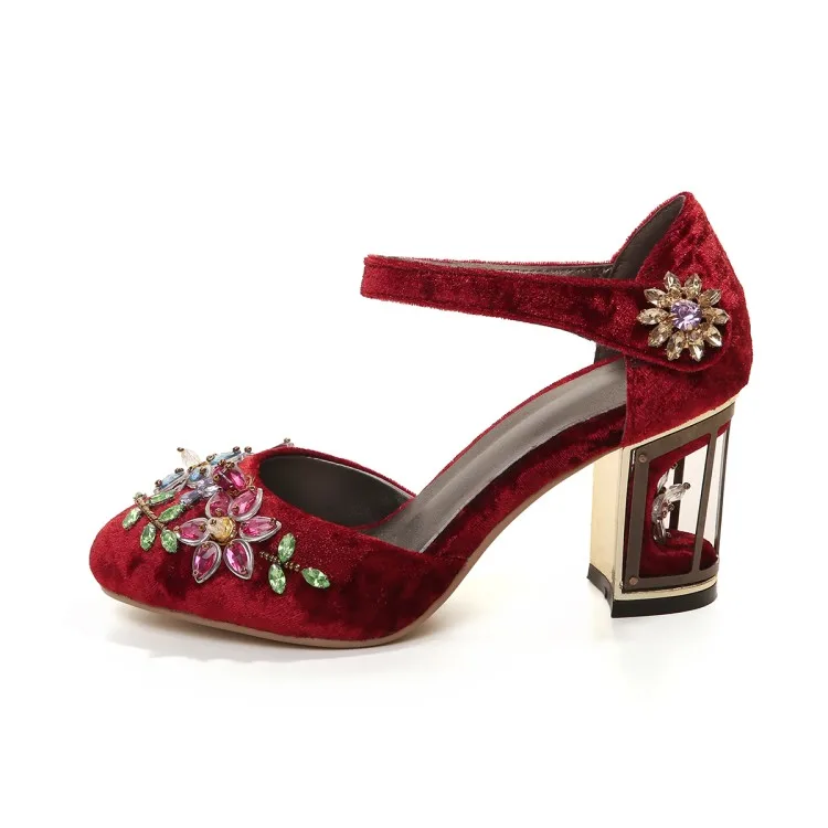 NORBERG/модные женские туфли на высоком каблуке; необычные туфли на квадратном каблуке; свадебные туфли со стразами ручной работы; женские туфли-лодочки mary jane с цветком из кристаллов