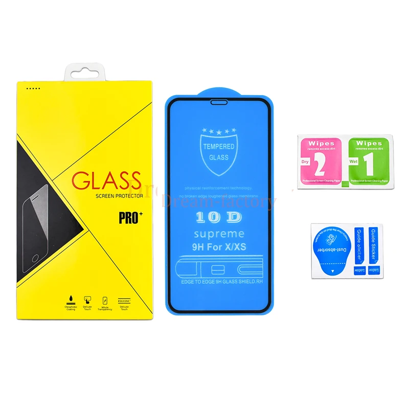 

100pcs 10D Full Cover Tempered Glass Screen Protector for iPhone 11 Pro Max 6 6s 7 8 Plus X Xs Max Xr With Retail Package