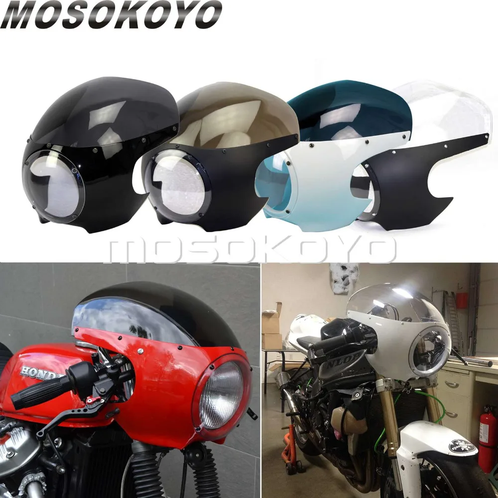 

Motorcycle Cafe Racer Headlight Fairing 5-3/4" Front Light Mask Cover for Harley Chopper Bobber Sportster Dyna Softail