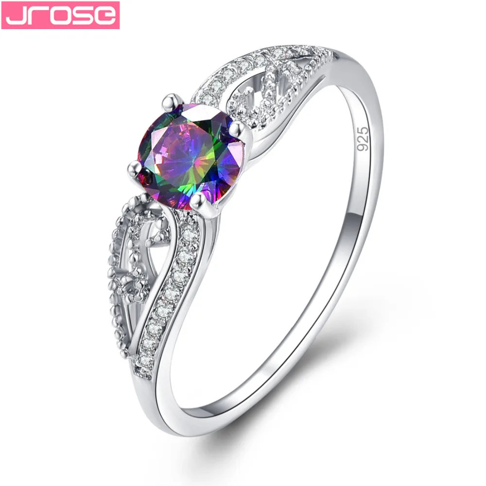 JROSE Wedding Pretty Round Cut Blue Rainbow White Cubic Zirconia Fashion Silver Jewelry Ring Size 6 7 8 9 Men's Gifts | Украшения и
