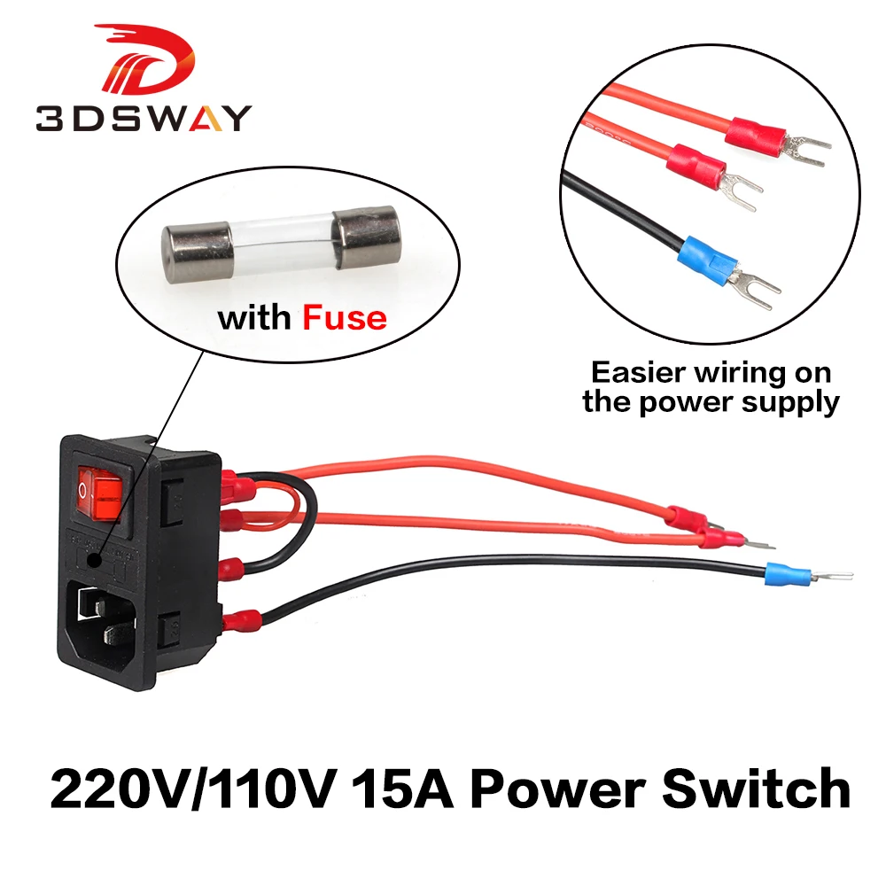 3DSWAY 3D принтеры Запчасти Питание розетка выключатель с предохранителем 220V/110V 15A