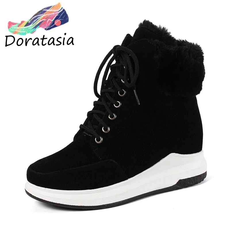 

DORATASIA Large Size 33-43 Platform Winter Sneakers Women Winter Warm Fur Ankle Boots Female lace-up Wedges Shoes Woman