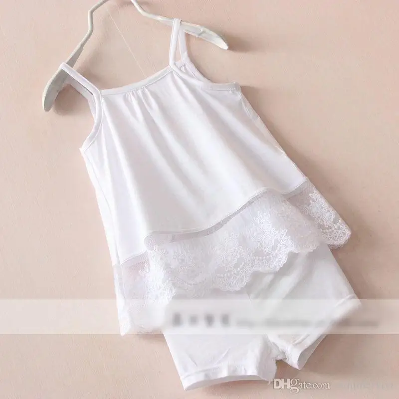  Fashion Europe and America style children outfits Suits grils sleeveless camisole lace tops Pure color shorts sets kids clothing ZAO481