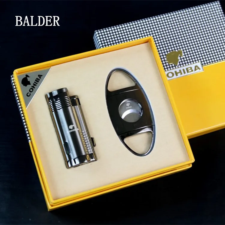 Cohiba cigar lighter with cigar Cutter Set scissors punch gift box