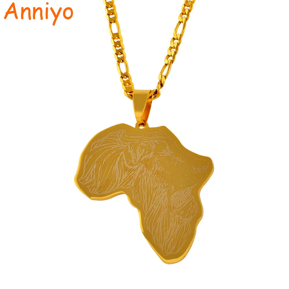 

Anniyo Gold Color Africa Map Pendant Necklaces With Lion Pattern African Maps Jewelry Hip Hop Gift #011421