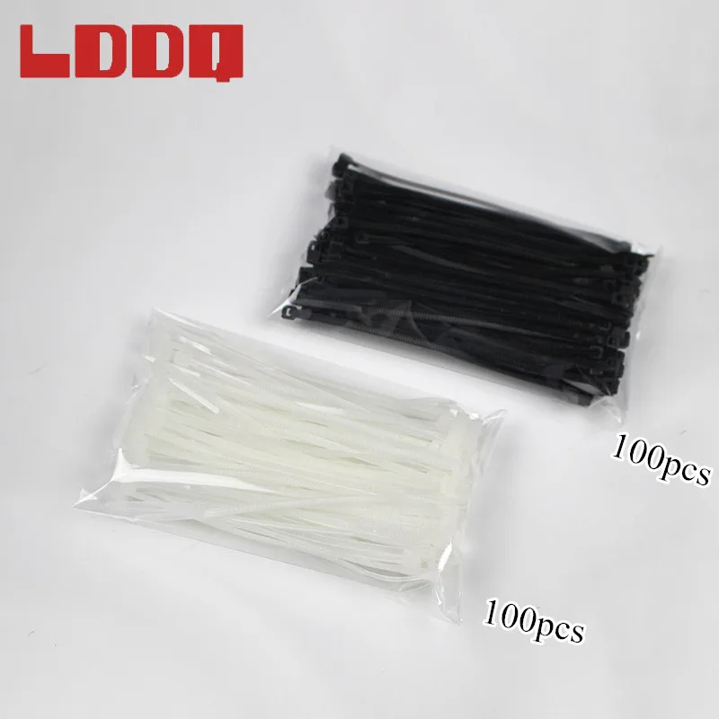 LDDQ 3*150 Self-locking Nylon Wire Cable Zip Ties Width 1.9mm Black and white Plastic each 100pcs National Standard | Обустройство
