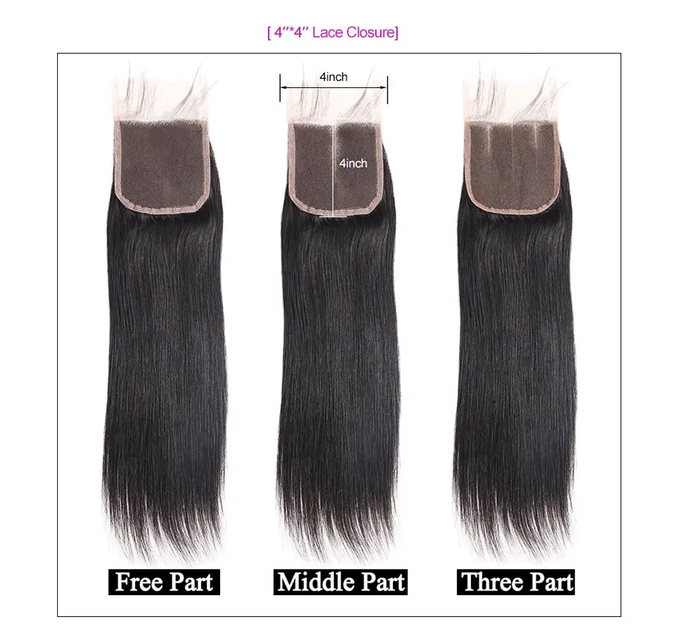 Reta Com Fechamento 100% Feixes de Cabelo
