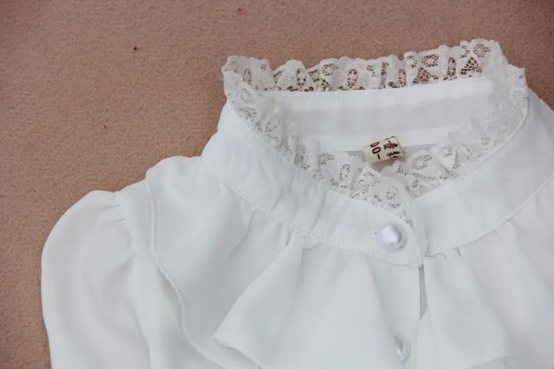 Весенне-осенняя шифоновая кружевная блузка для маленьких девочек 2-16 лет белая одежда Детская школьная рубашка с длинными рукавами для девочек топы для детей, 1589