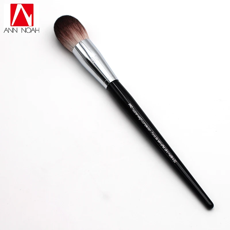Professional Black Long Wood Handle Velvet Touch Feeling Synthetic Fiber 90 Pro Feather Weight Complexion Tapered