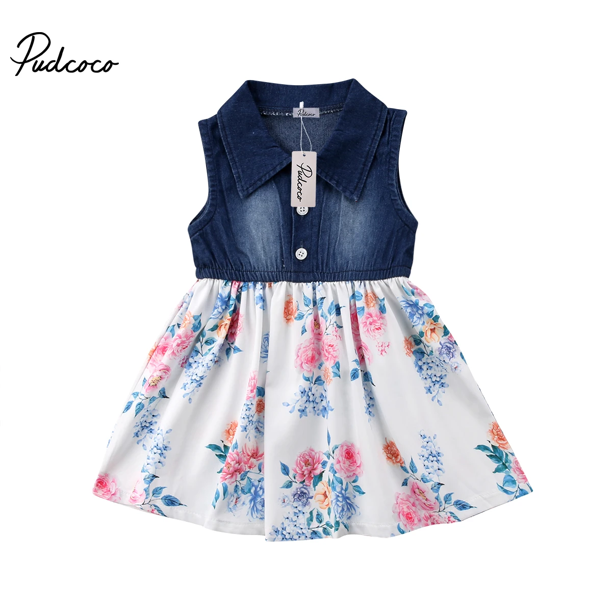 

2018 Brand New Toddler Infant Baby Girl Kids Toddler Summer Denim Jeans Tutu Short Mini Dress Sleeveless Sunsress Outfits 1-6T