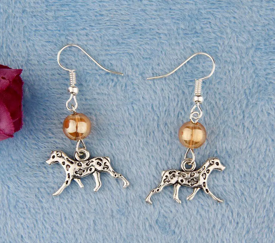 

Hot 40 Pair Retro Silver Dalmatians&Glass Bead Charm Pendants Bohemian Drape Earrings Jewelry DIY For Women Top Quality J580
