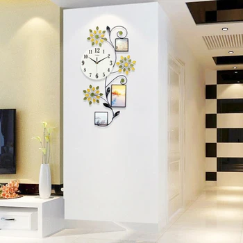 

Flower Wall Clock Modern Design Large Led 3D Digital Wall Clock Kitchen Bedroom Home Clock with Photo Frame Farmhouse Decor
