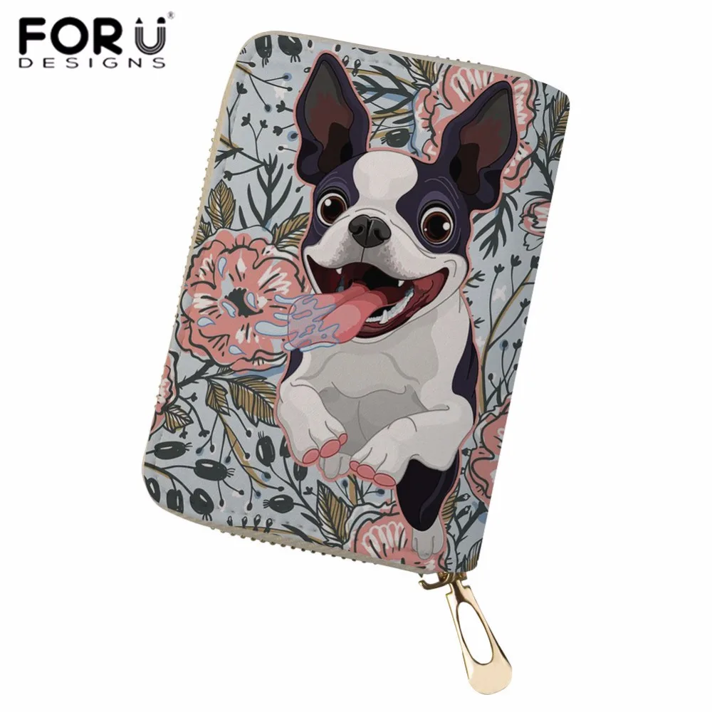 

FORUDESIGNS ID Card Holder Boston Terrier Bulldog Print PU Leather Credit Card Holder Women Travel Organizer Bank Card Holder