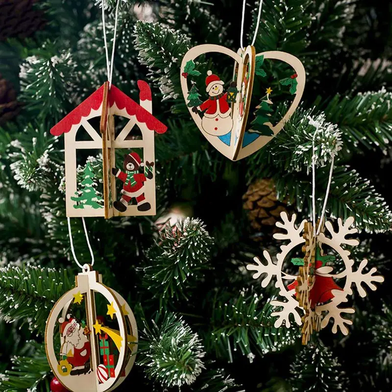 

1PC!!! 3D Creative Wooden Pendants Ornaments DIY Christmas Party Decorations Xmas Tree Ornaments Kids Gift