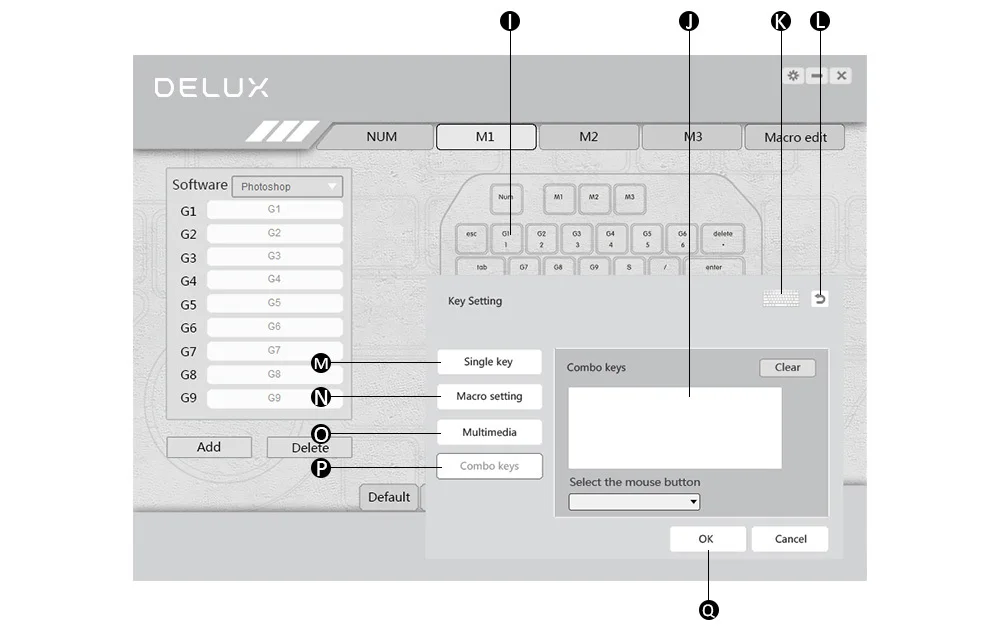 Delux T11 Designer Keyboard With Smart Dial 3 Group Customizable Keys Keypad Mechanical Single Hand For Gaming Designer Software