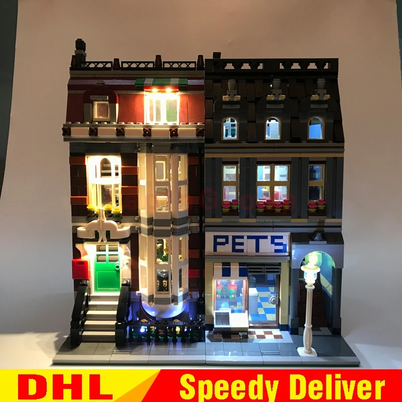 

LEPIN 15009 DIY LED Light City Street Pet Shop Model Building Block Set Bricks Kits legoings toys Clone 10218