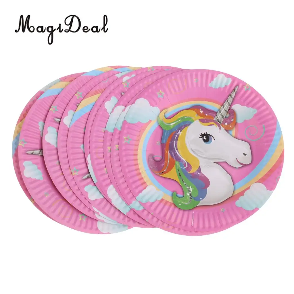 MagiDeal 20pcs Unicorn Disposable Paper Drinking Cups Plate Sets Kids Birthday Party Baby Shower Hen Night Party Decorations