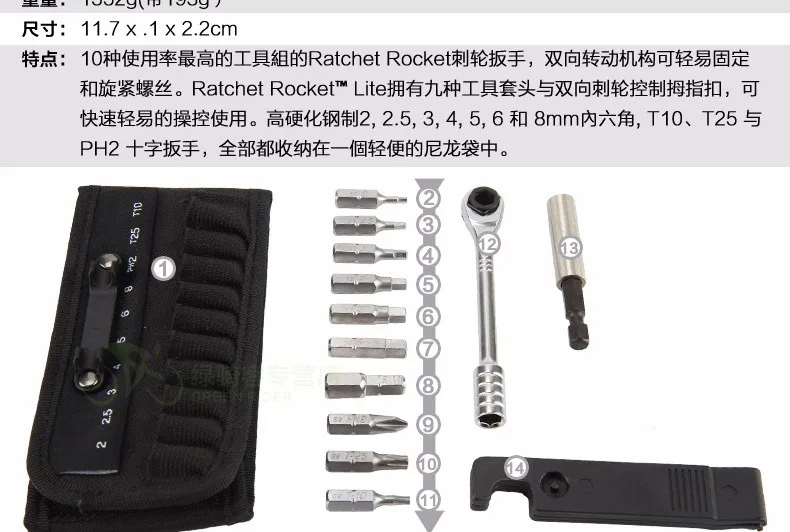 Topeak TT2524 трещотка Rocket Lite DX велосипедный шестигранный гаечный ключ 15 в 1 наборы инструментов Инструменты для ремонта велосипеда портативный велосипед мини набор инструментов