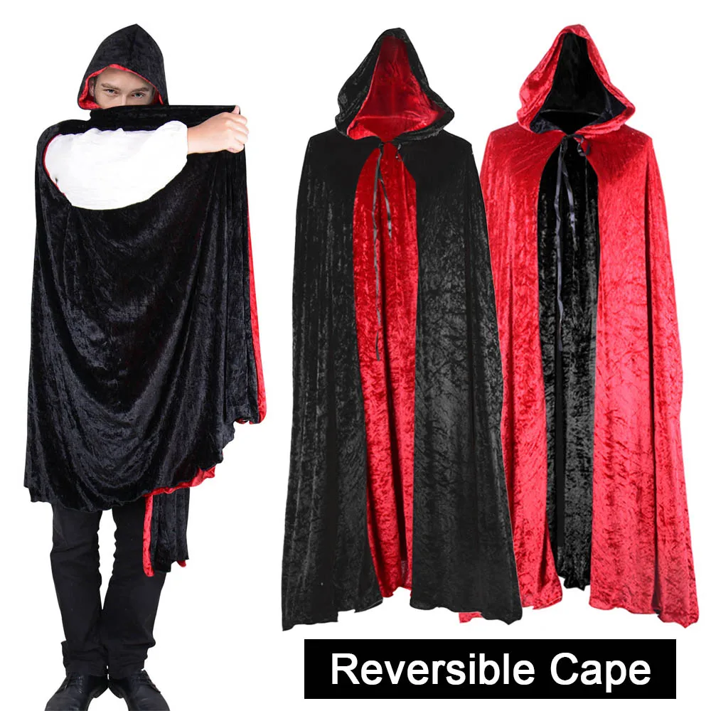 Halloween vampire costumes Cloak Adult 140cm Long Black Red Vampire Goth Magician Unisex Cape 