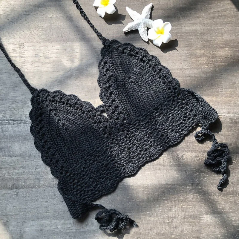 Knit Crop Top Cotton Blends Bra Women Casual Summer Swimsuit Beach Halter Crochet Cami Beachwear Bralette Sexy | Спорт и развлечения