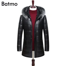 Batmo новое поступление зимние высокого качества натуральная кожа овчины меховой воротник лиса куртка с капюшоном Мужские Белая куртка с утиным пухом для мужчин