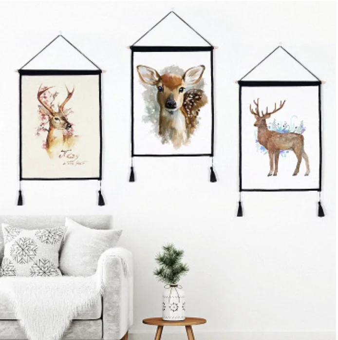 Скандинавский олень Современная лося Moose природа Ткань Искусство Хлопок Лен