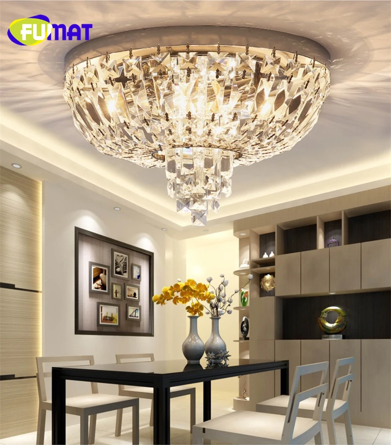FUMAT Crystal K9 LED Ceiling Lamps Chandelier Lighting Lights Stainless Steel Round Base E14 Modern European Style Plafondlamp Dia45cm