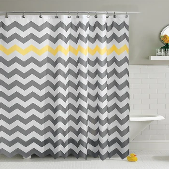 

Geometric Waterline Vibrant Grey Stripe Print Shower Curtain Waterproof Bathroom Curtains 180x180cm with 12 Hooks