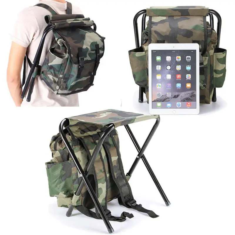 Bolsa de Camuflagem Cadeira de Pesca Acampamento ao ar Cadeiras de Pesca Portátil Estilo Oxford Pano Tubo Aço Mochila Livre Caminhadas 9 pesca oxford pano tubo aço cadeira de