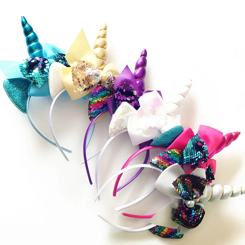 

Hair Accessories Girls Chiffon Flowers Horn Unicorn Hairband Glitter Metallic Headband for Kids Leaf Flower Horn Party