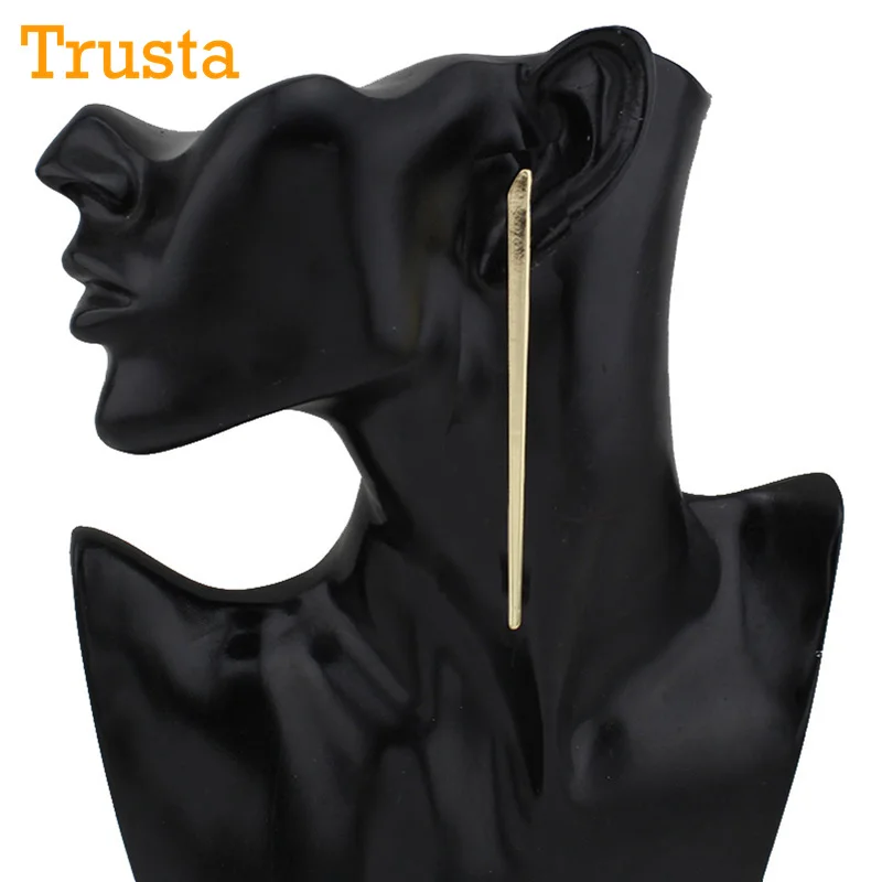 

Trusta 2017 New Hot Sell Punk Gothic Gold/Bronze/Silver Tone 3.7" Long Thin Triangle Earring Stud AGF Cool Jewelry Lady