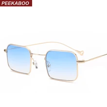 Peekaboo тонкие прямоугольные солнцезащитные очки маленькие женские металлические маленькие квадратные солнцезащитные очки мужские прозрачные синие зеленые желтые uv400