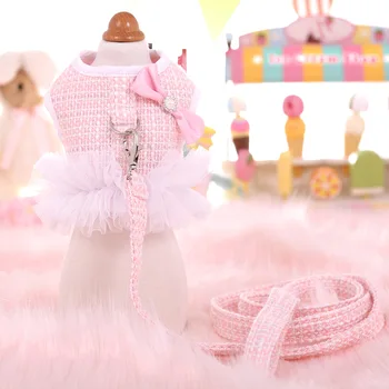 

Wool Plaid Small Pet Cat Dog Harness Vest And Leash Chihuahua Dog Princess Party Tutu Dress Skirt Clothes Dog Puppy Collar Leads