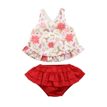 

Newborn Baby Clothing Print Vest For Girls T-shirt+Ruffle panties Shorts Beach Baby girls Clothes Set tracksuit for girls