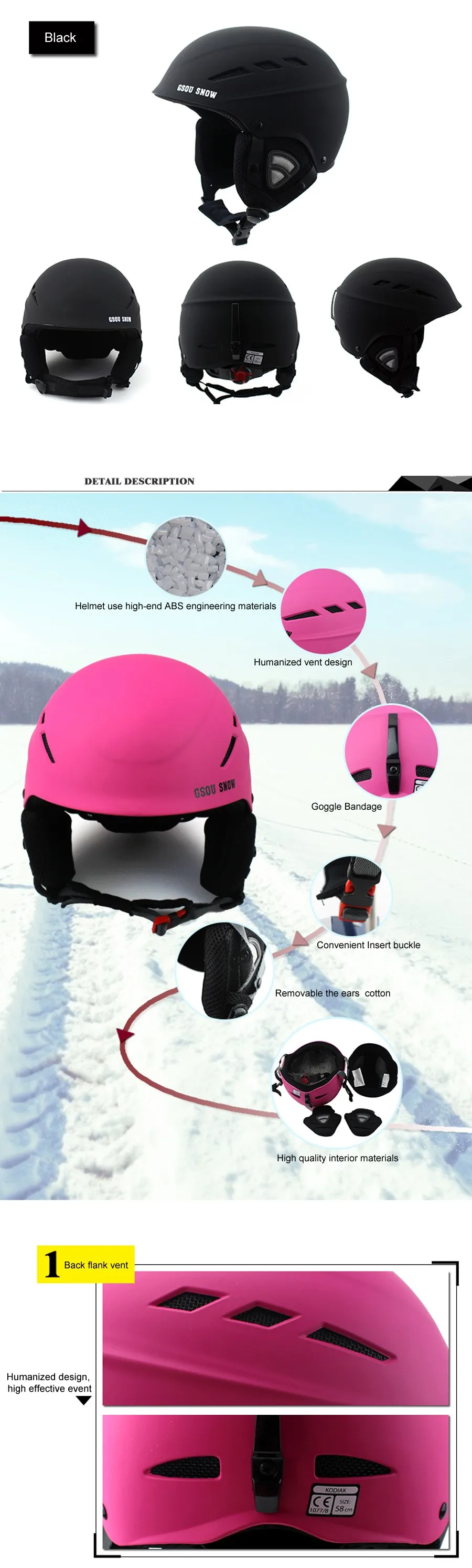 GSOU SNOW Kid Ski Helmet Breathable Ultralight Skiing Helmet for Children Snowboard Skateboard Winter Outdoor Sports Safety Hat