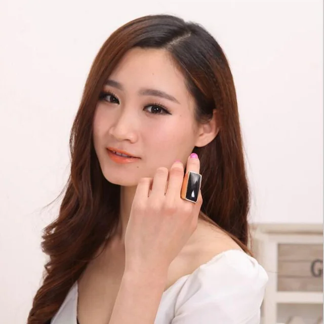New Arrival Fashion Wide Black Imitation Gem Stone Gold Color Men Women Finger Rings Wedding Jewelry