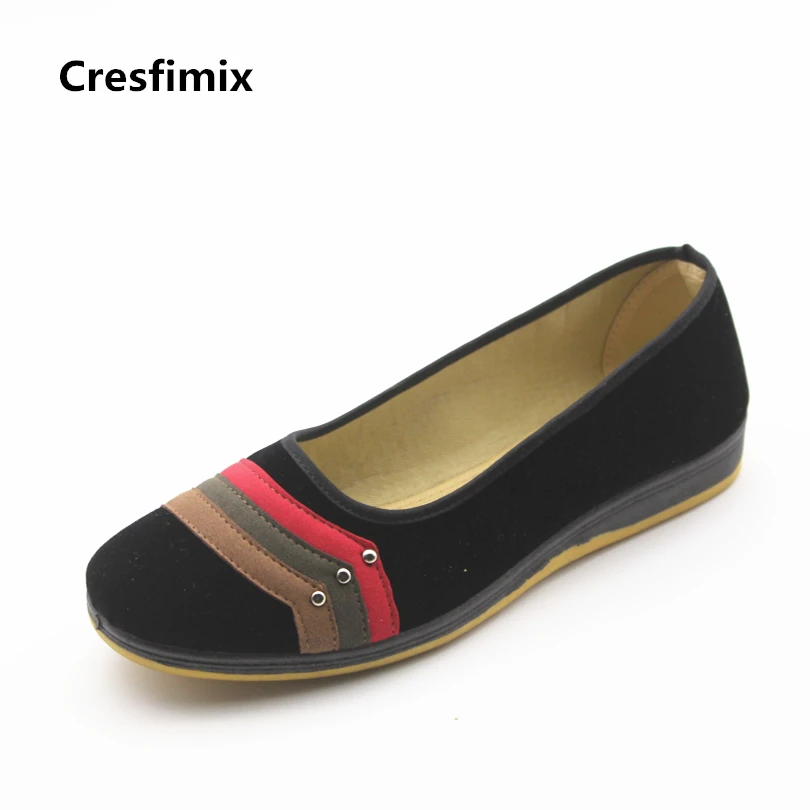 Cresfimix lady soft & comfortable flat dance shoes female cute black slip on canvas shoes sapatos femininos woman cool shoes