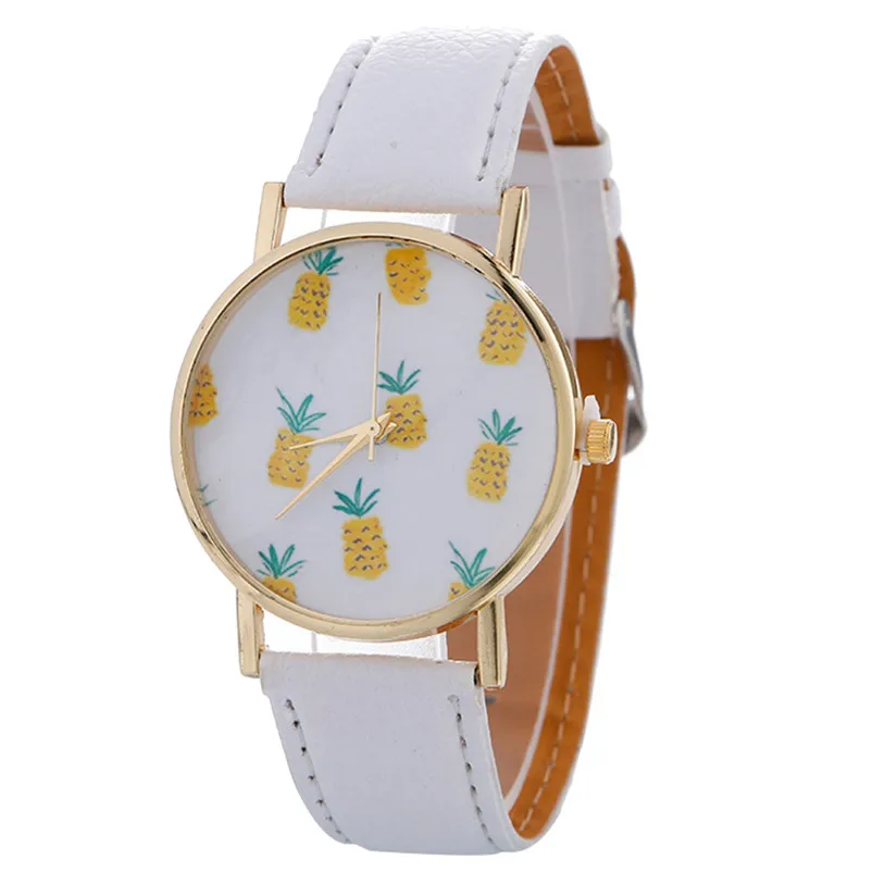 Excellent Quality women's watches casual watches Stylish Pineapple Printing Leather Bracelet Lady Womans Wrist Watch clock M17 (1)