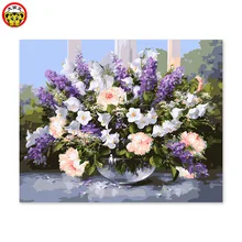Картина по номерам художественная краска по номерам фиолетовая лаванда Цветок Стеклянный цветочный горшок Реалистичная цифровая живопись картина 40*50 см 1