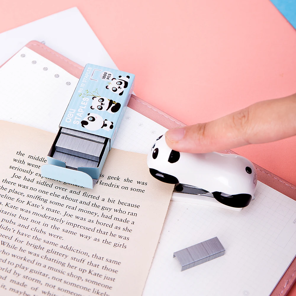 DELI Mini Stapler Panda deli 0453 1 Set with staples cute stapler stationery office supply School accessories