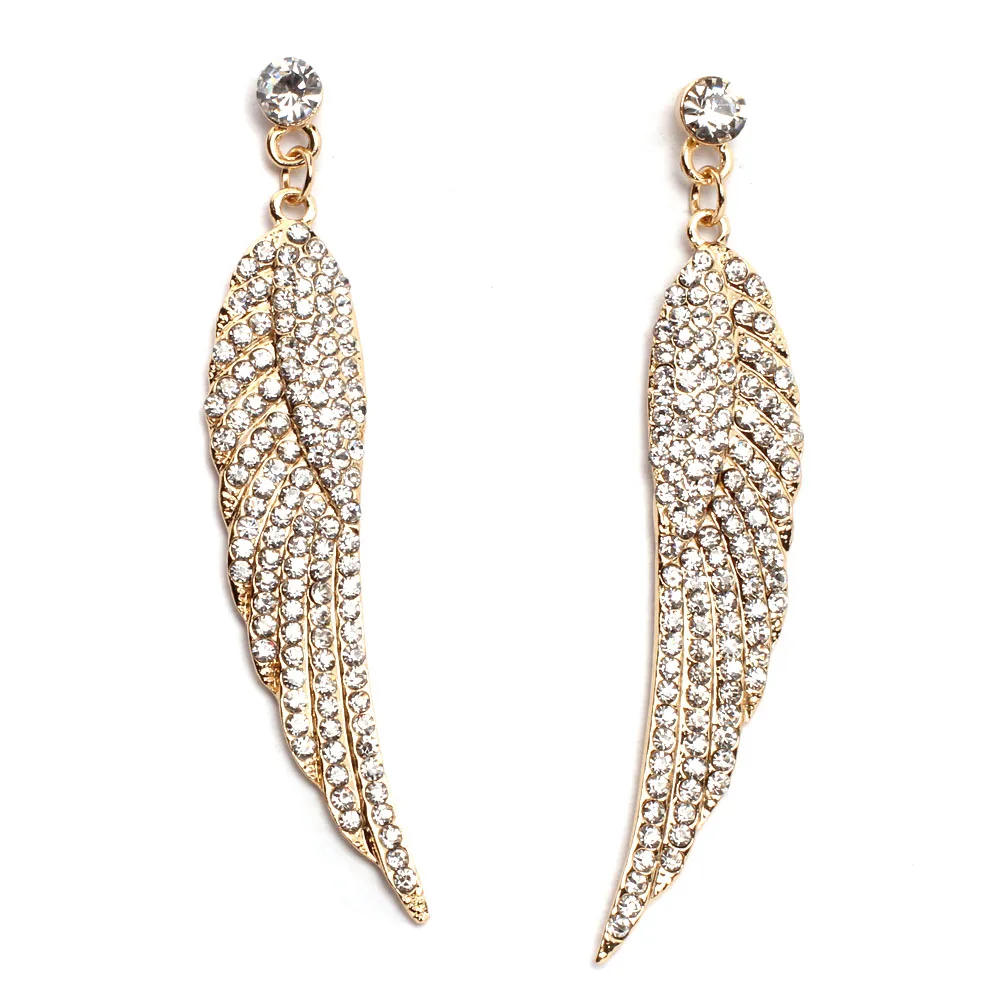 2 Цвета Новое поступление крыло блестящие Элегантные Длинные Кристалл Стад Серьги для женщин Нарядная, для девочек Заводская цена; fashionsnoops