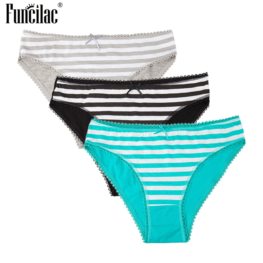 FUNCILAC женские трусы нижнее белье бесшовные хлопковые полосатые сексуальные