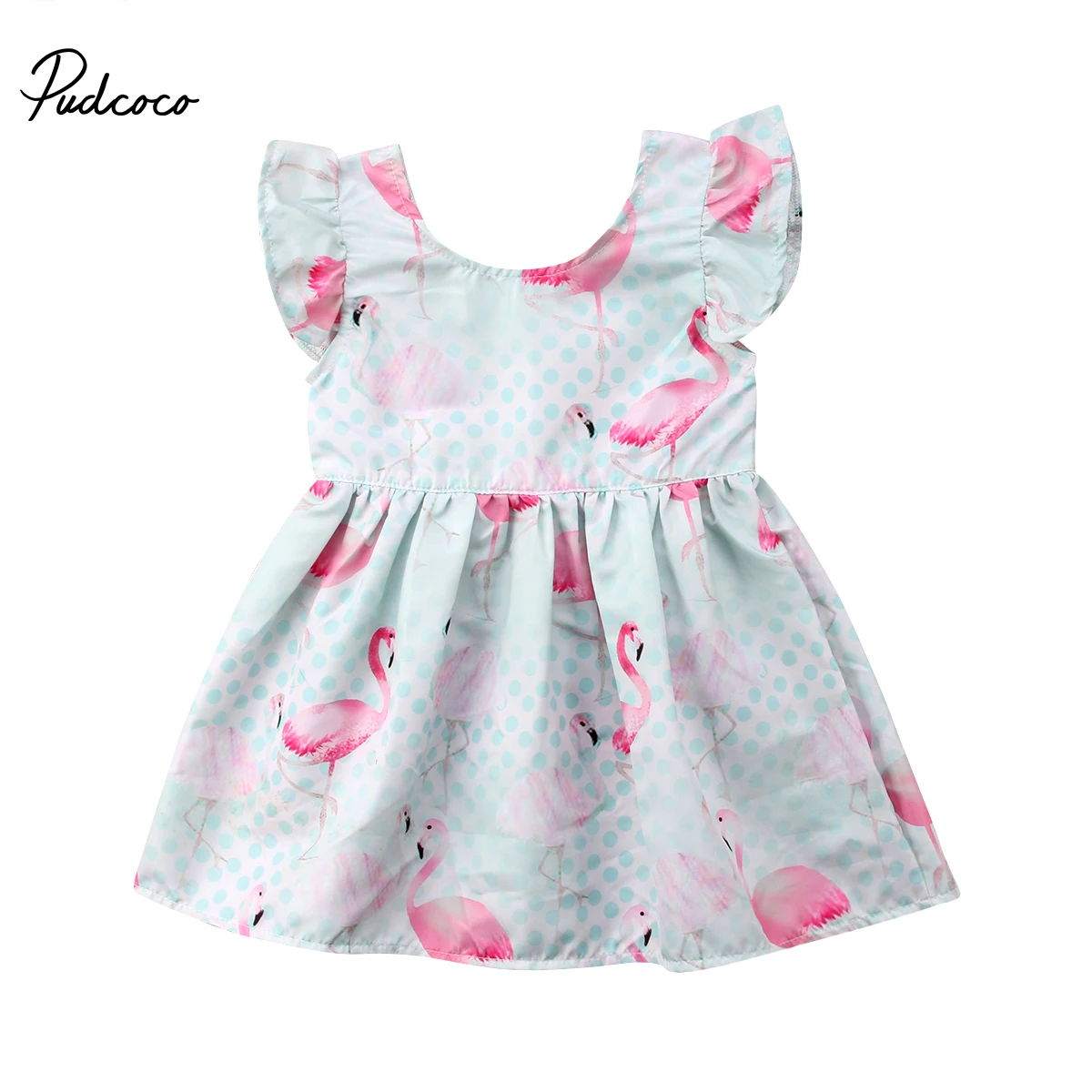 

2018 Brand New Toddler Infant Child Casual Kids Baby Girls Party Flamingo Sleeveless Dress Clothes Ruffled Sundress 6M-5T