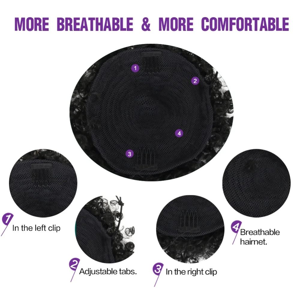 High Puff Afro Curly Wig Ponytail Drawstring Short Afro Kinky Pony Tail Clip in on Synthetic Curly Hair Bun Made of Kanekalon