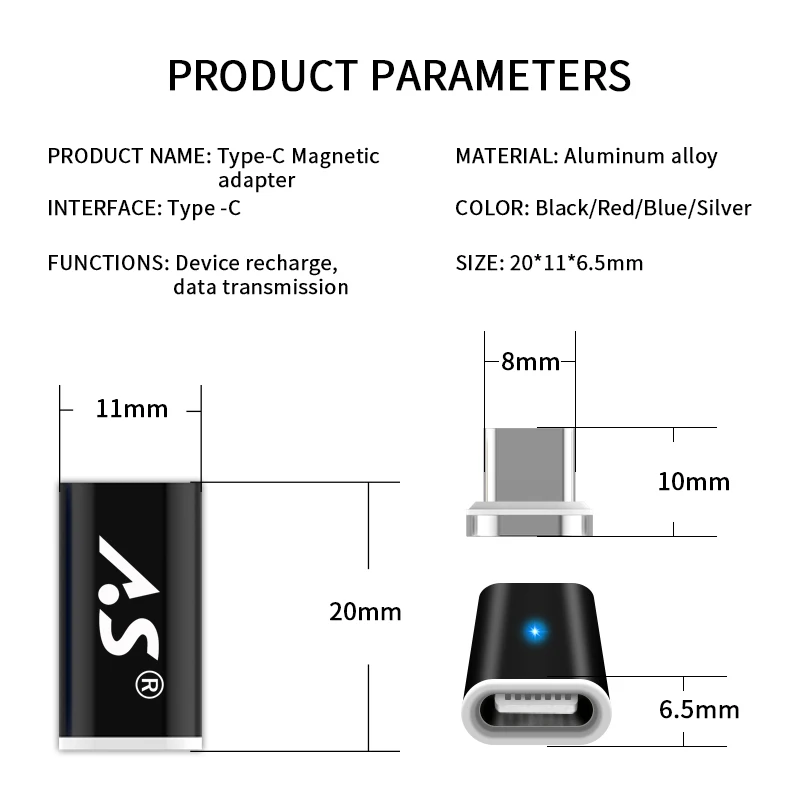 Магнитный адаптер для быстрой зарядки с разъемом типа C для мобильного телефона samsung S9+ Note 8 Xiaomi Mi8 huawei P20 USB-C Магнитный адаптер