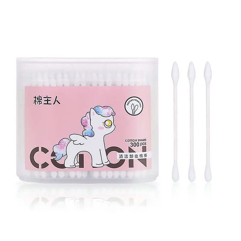 300 шт., ватные палочки с двойной головкой, деревянные палочки, чистка ушей, инструменты для ухода за здоровьем, женские косметические ватные палочки с бутоном наконечником